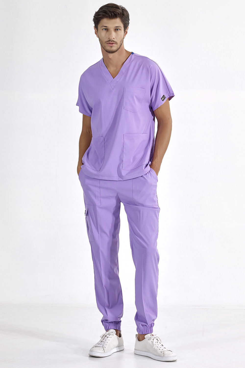 CurvEase Stretch V-Neck Jogger Scrub Set, 9 Pockets
