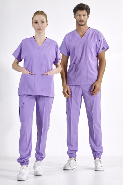 CurvEase Stretch V-Neck Jogger Scrub Set, 9 Pockets