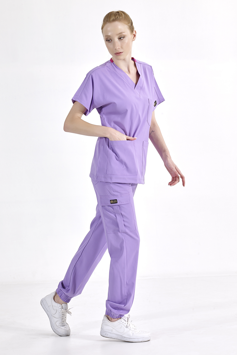 CurvEase Stretch V-Neck Jogger Scrub Set, 9 Pockets